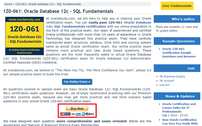 Help - OracleStudy Practice Exam Page