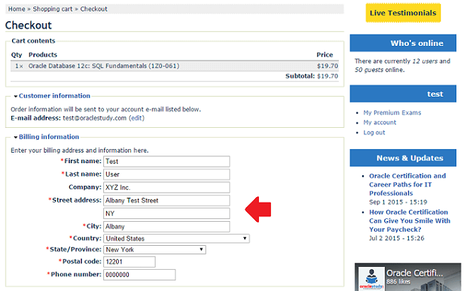 Help - OracleStudy Checkout Page 1