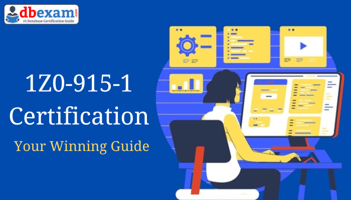 The person is studying for the Oracle 1Z0-915-1 Certification exam with a laptop.