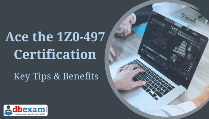 A focused individual is studying for the 1Z0-497 certification with highlighted tips and benefits on the screen, symbolizing strategic preparation and career enhancement.