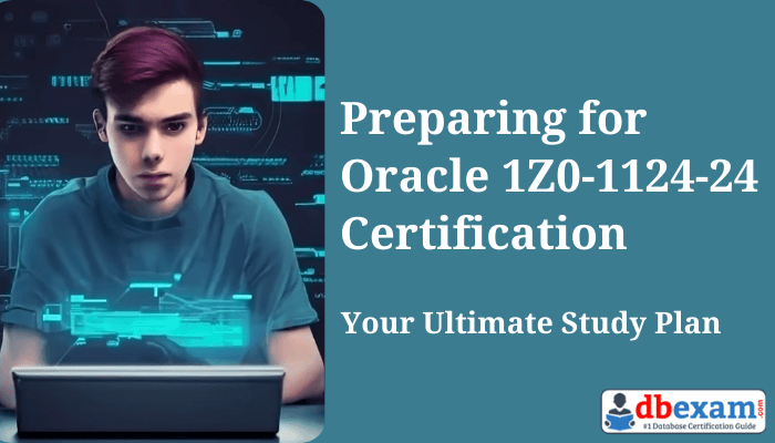 Image showing a person studying with a laptop, preparing for the Oracle 1Z0-1124-24 certification exam.
